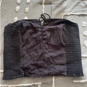 Reformation black front lace up floral tank top